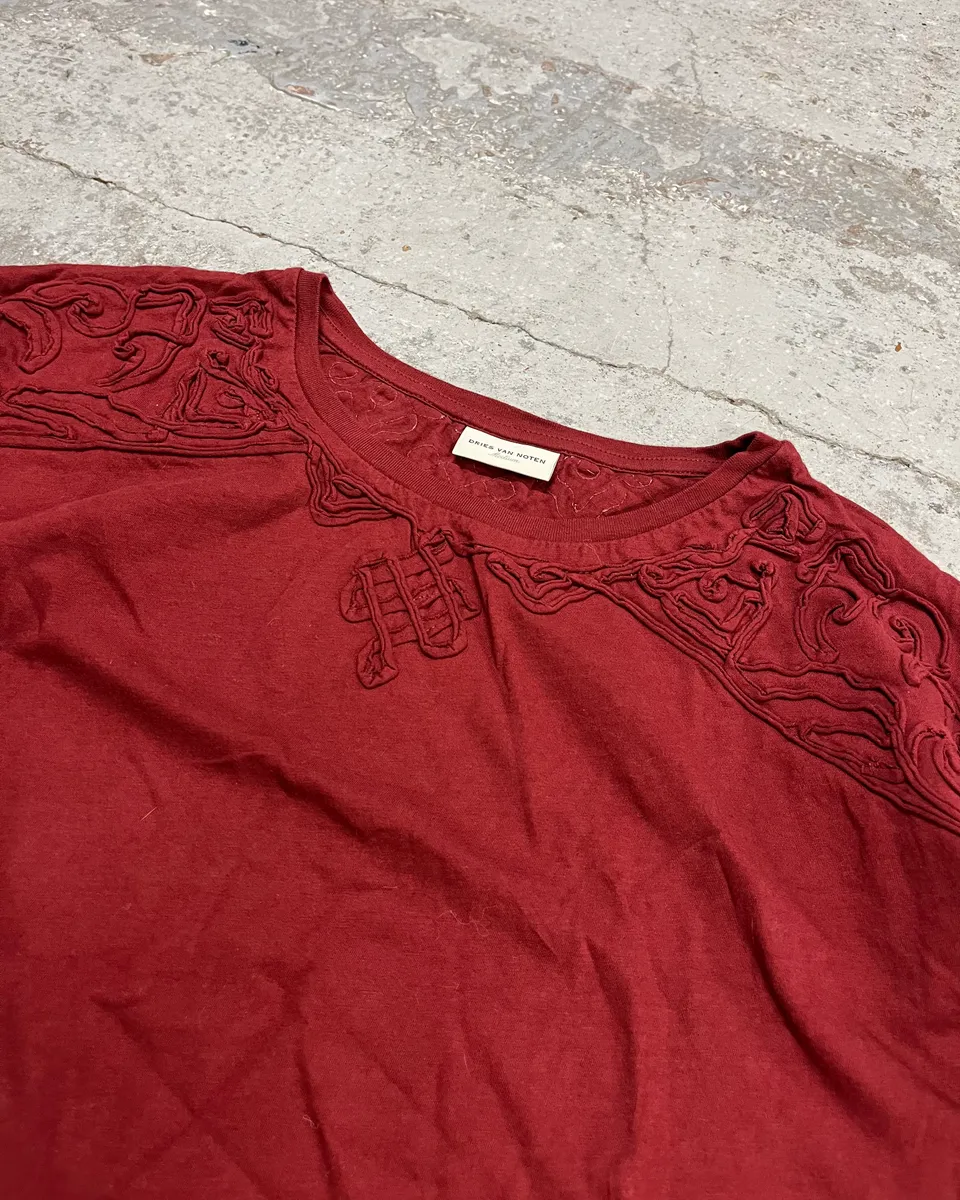 Dries Van Noten Red Embroidered Longsleeve T-Shirt - Image 5