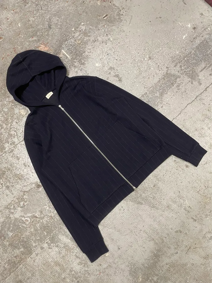 Dries Van Noten Wool Pinstriped Navy Zip-up Sweatshirt - Image 5