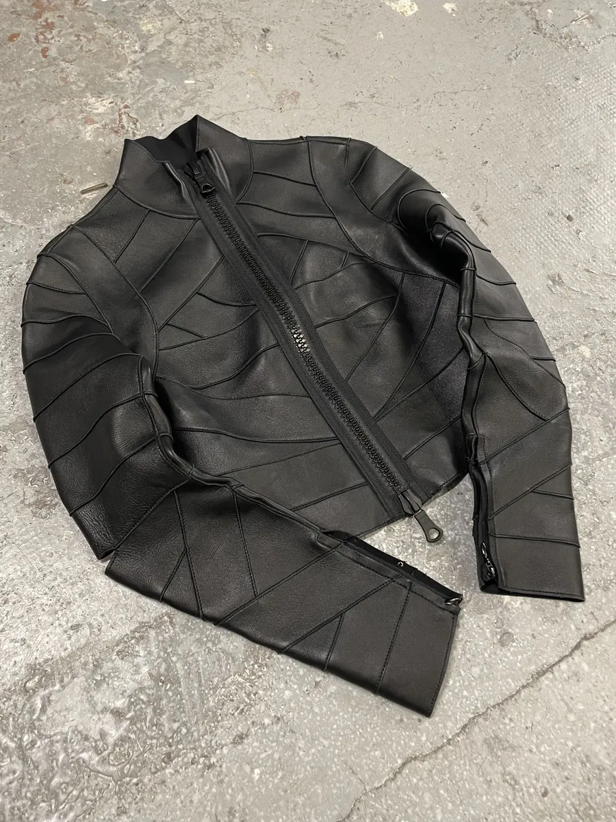 DSquared2 Banded Black Avant-Garde Leather Cropped Jacket - Image 3
