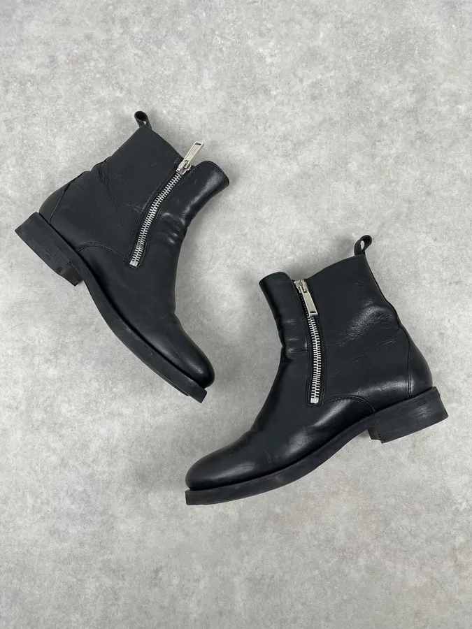 Dsquared2 Black High Leather Zip Boots - Image 3
