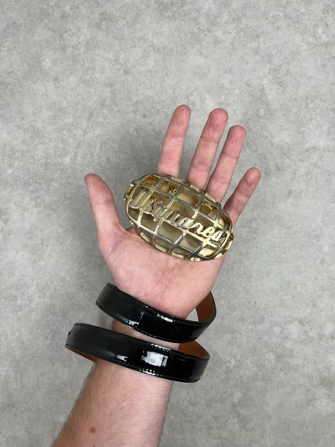Dsquared2 Black Leather Golden Globe Belt - Image 2