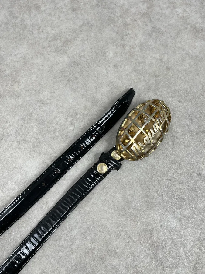 Dsquared2 Black Leather Golden Globe Belt - Image 3