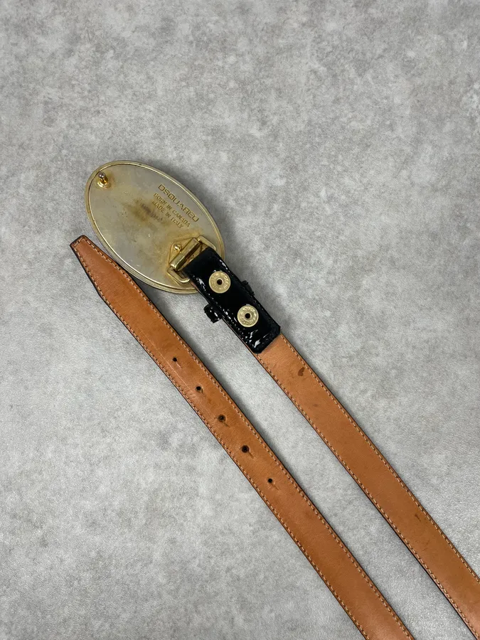 Dsquared2 Black Leather Golden Globe Belt - Image 4
