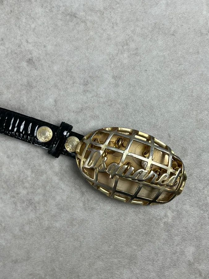 Dsquared2 Black Leather Golden Globe Belt - Image 5