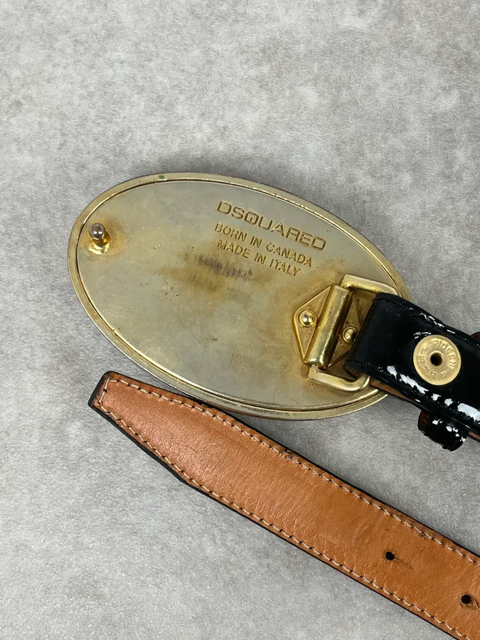 Dsquared2 Black Leather Golden Globe Belt - Image 6
