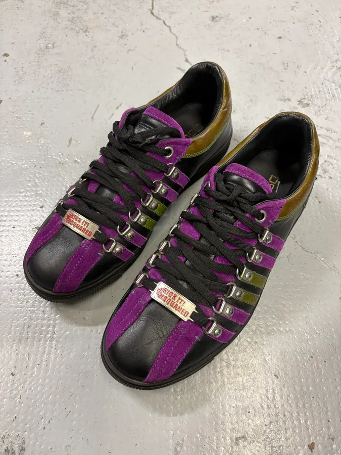 Dsquared2 Black Leather Purple Stripe Low Sneakers - Image 3