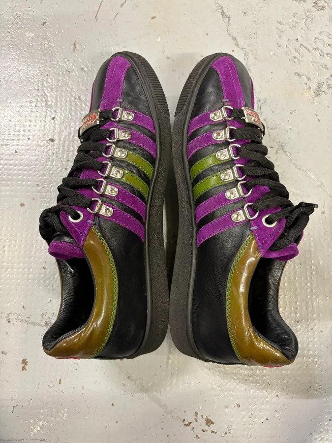 Dsquared2 Black Leather Purple Stripe Low Sneakers - Image 4