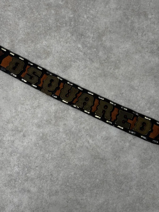 Dsquared2 Brown Indian Details Leather & Copper Belt - Image 7