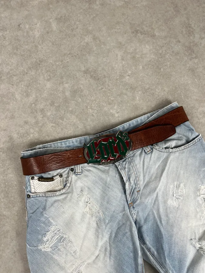 Dsquared2 Brown Leather Lord Gothic Buckle Belt