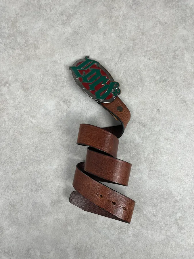 Dsquared2 Brown Leather Lord Gothic Buckle Belt - Image 4