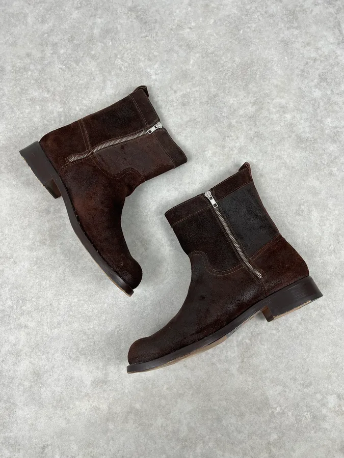 Dsquared2 Brown Suede Eroded Leather Boots - Image 5
