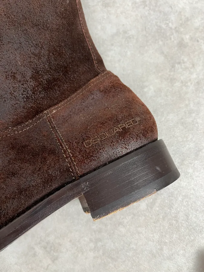 Dsquared2 Brown Suede Eroded Leather Boots - Image 9