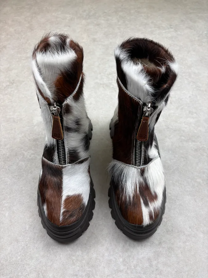 Dsquared2 Cow Fur Leather Hiking Zip Boots - Image 2