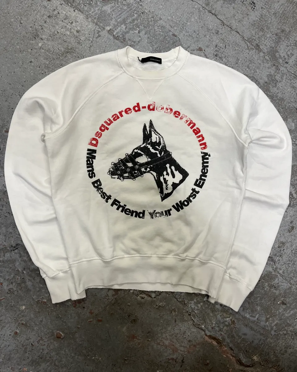 Dsquared2 Doberman Dog White Crewneck Sweater