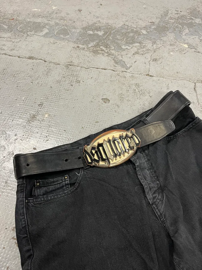 Dsquared2 White Buckle Propaganda Gothic Black Leather Belt - Image 2