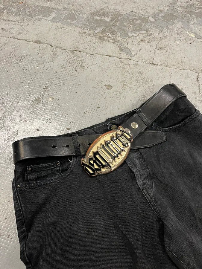 Dsquared2 White Buckle Propaganda Gothic Black Leather Belt - Image 3