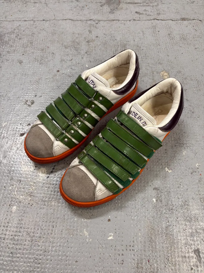 Dsquared2 White Green Leather Multi-Strap Sneakers - Image 3