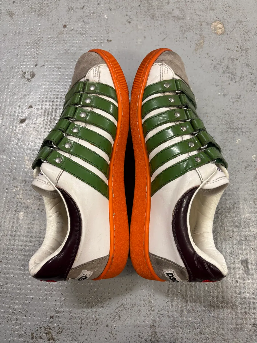 Dsquared2 White Green Leather Multi-Strap Sneakers - Image 4