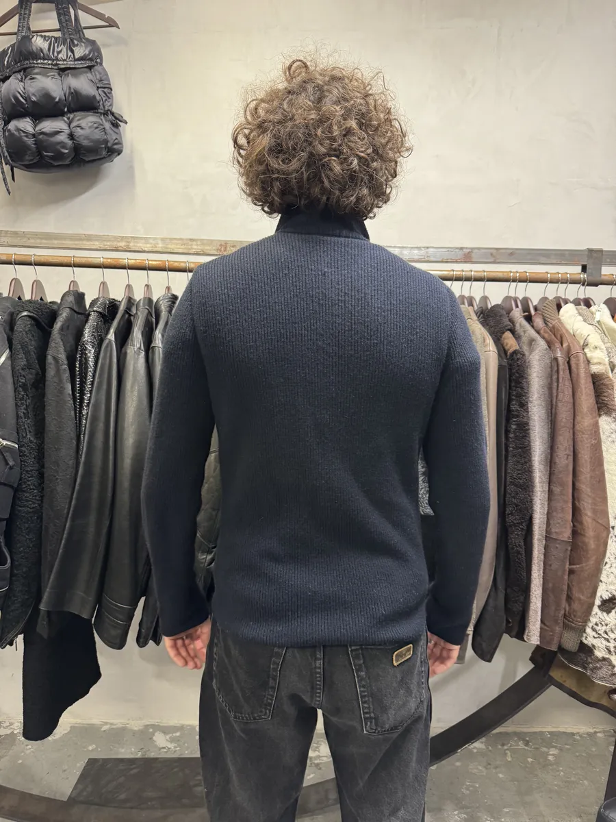 Emporio Armani Asymmetrical Zip-up Navy Sweater - Image 5