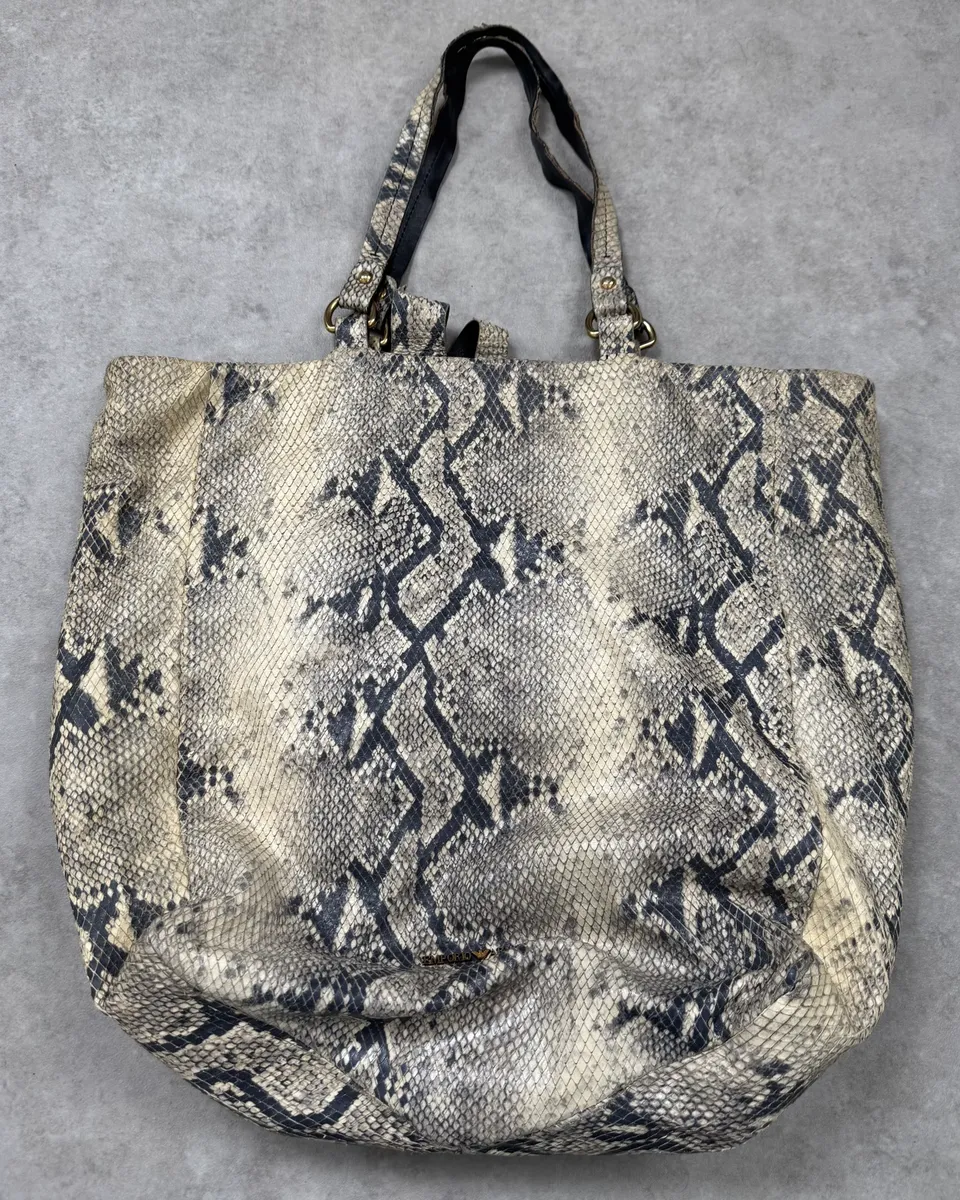 Emporio Armani Beige Python Leather Fringe Leather Handle Bag - Image 9