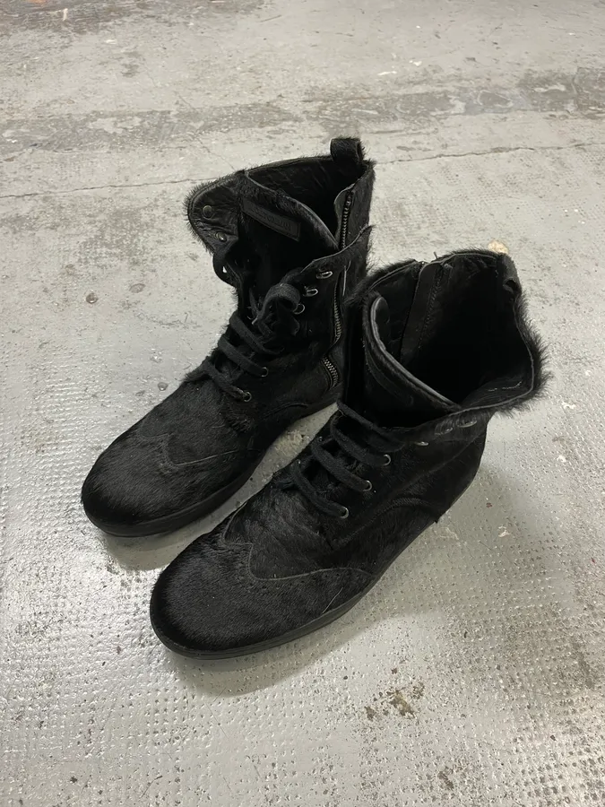Emporio Armani Black Pony Hair Leather Ankle Boots - Image 4