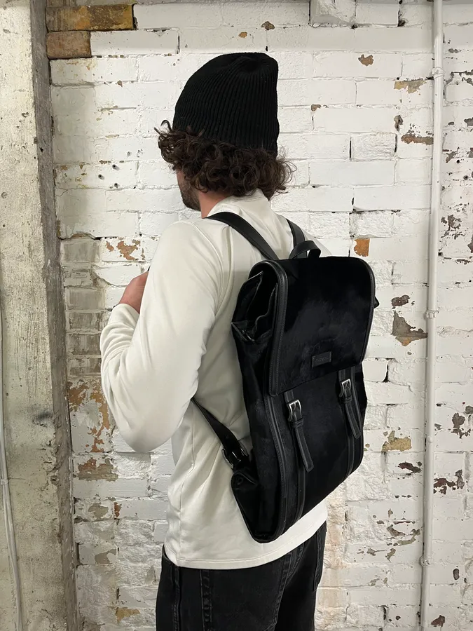 Emporio Armani Black Pony Hair Leather Backpack - Image 3