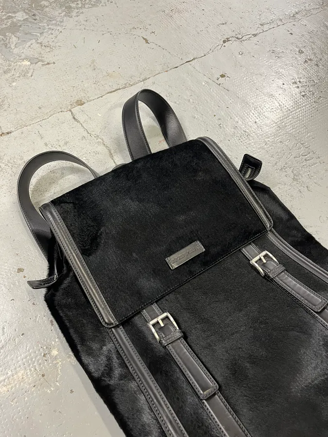 Emporio Armani Black Pony Hair Leather Backpack - Image 4