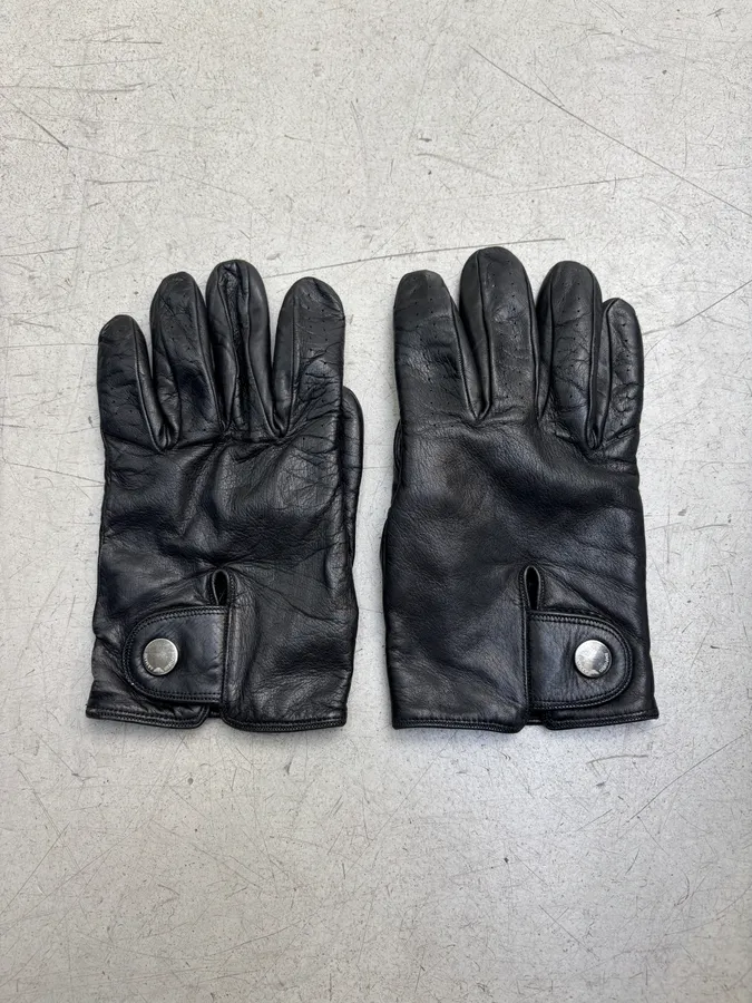 Emporio Armani Black Premium Biker Leather Gloves - Image 3