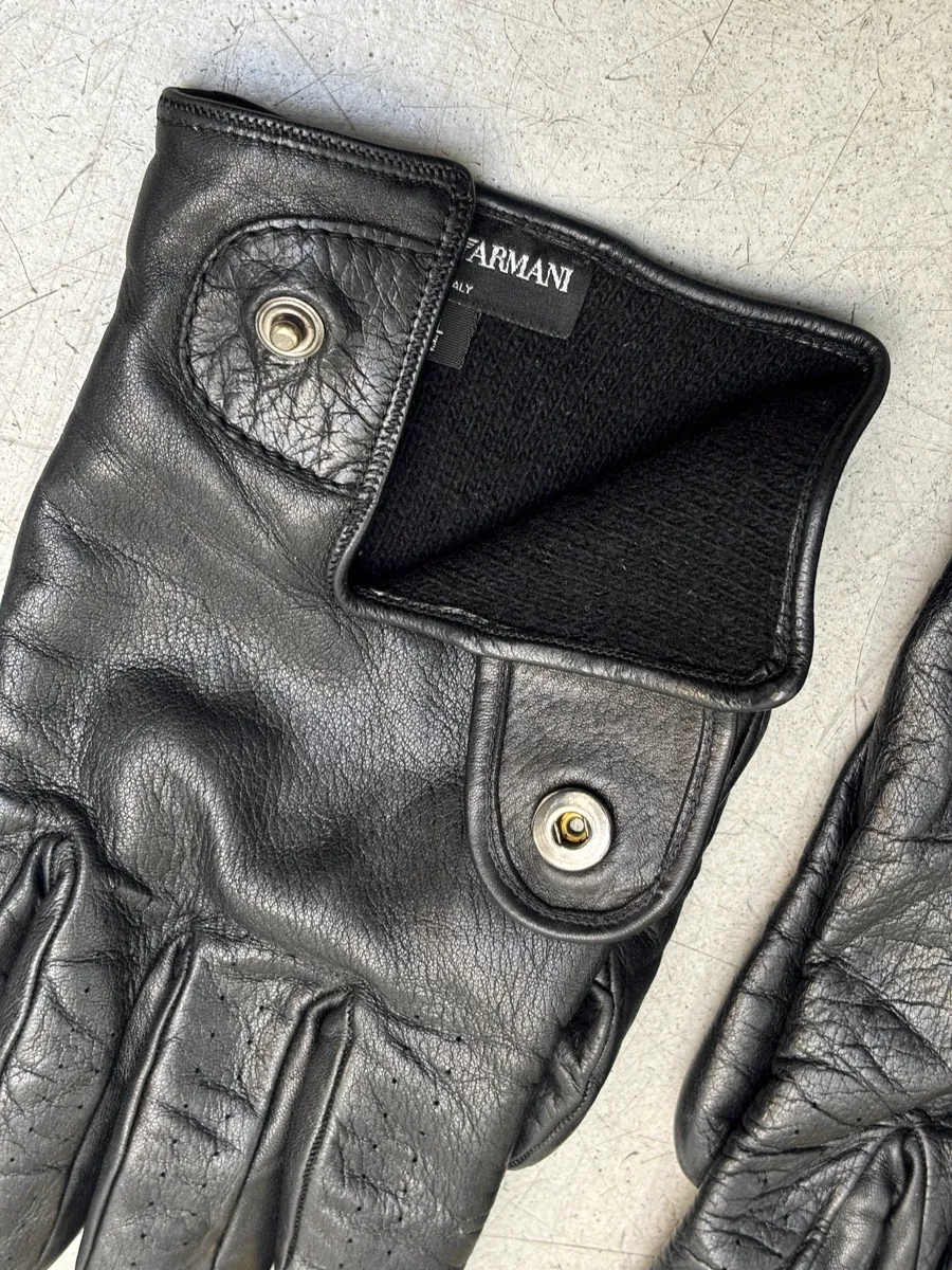 Emporio Armani Black Premium Biker Leather Gloves - Image 7
