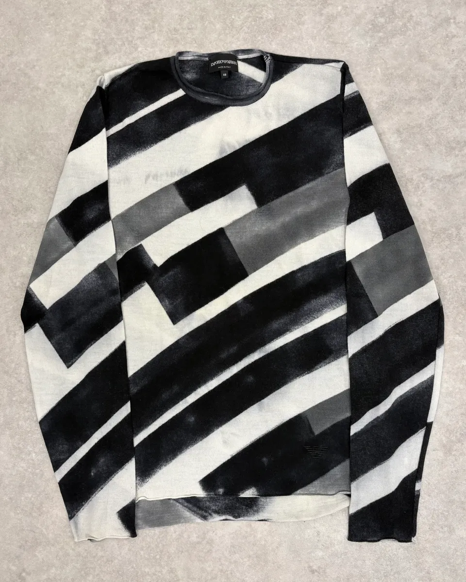 Emporio Armani Black & White Diagonal Striped Wool Sweater