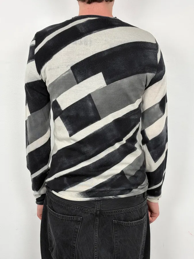 Emporio Armani Black & White Diagonal Striped Wool Sweater - Image 3