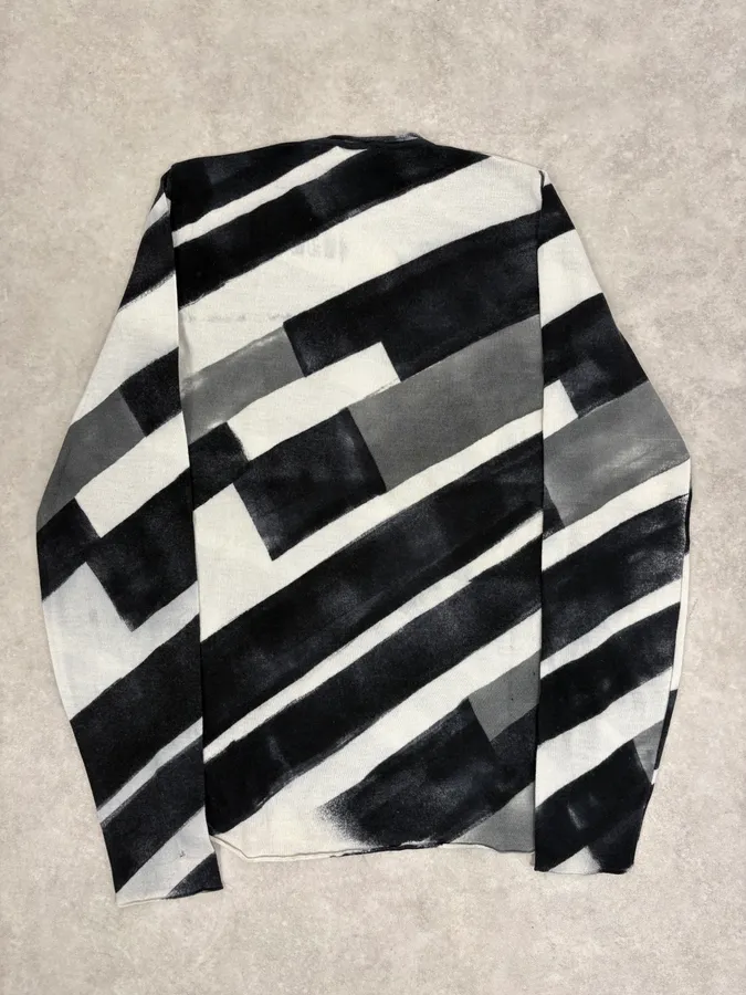 Emporio Armani Black & White Diagonal Striped Wool Sweater - Image 6