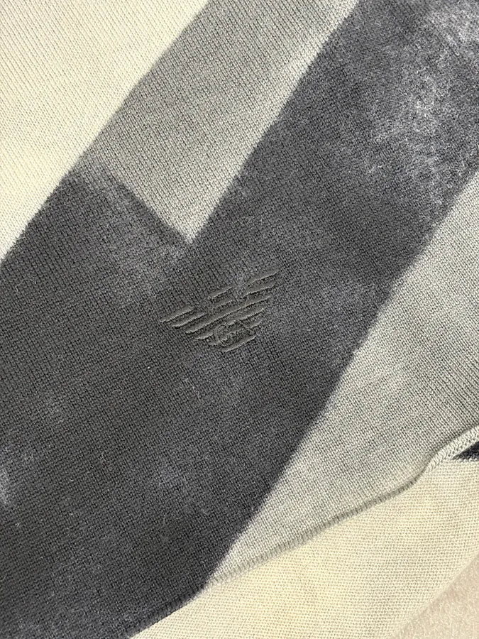 Emporio Armani Black & White Diagonal Striped Wool Sweater - Image 8