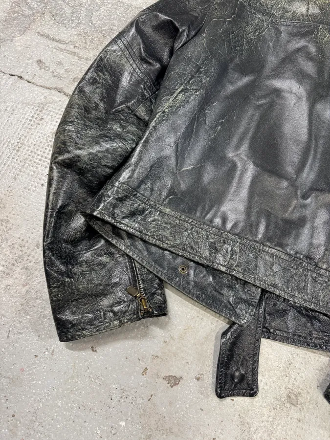 Emporio Armani Distressed Green Black Leather Jacket - Image 11