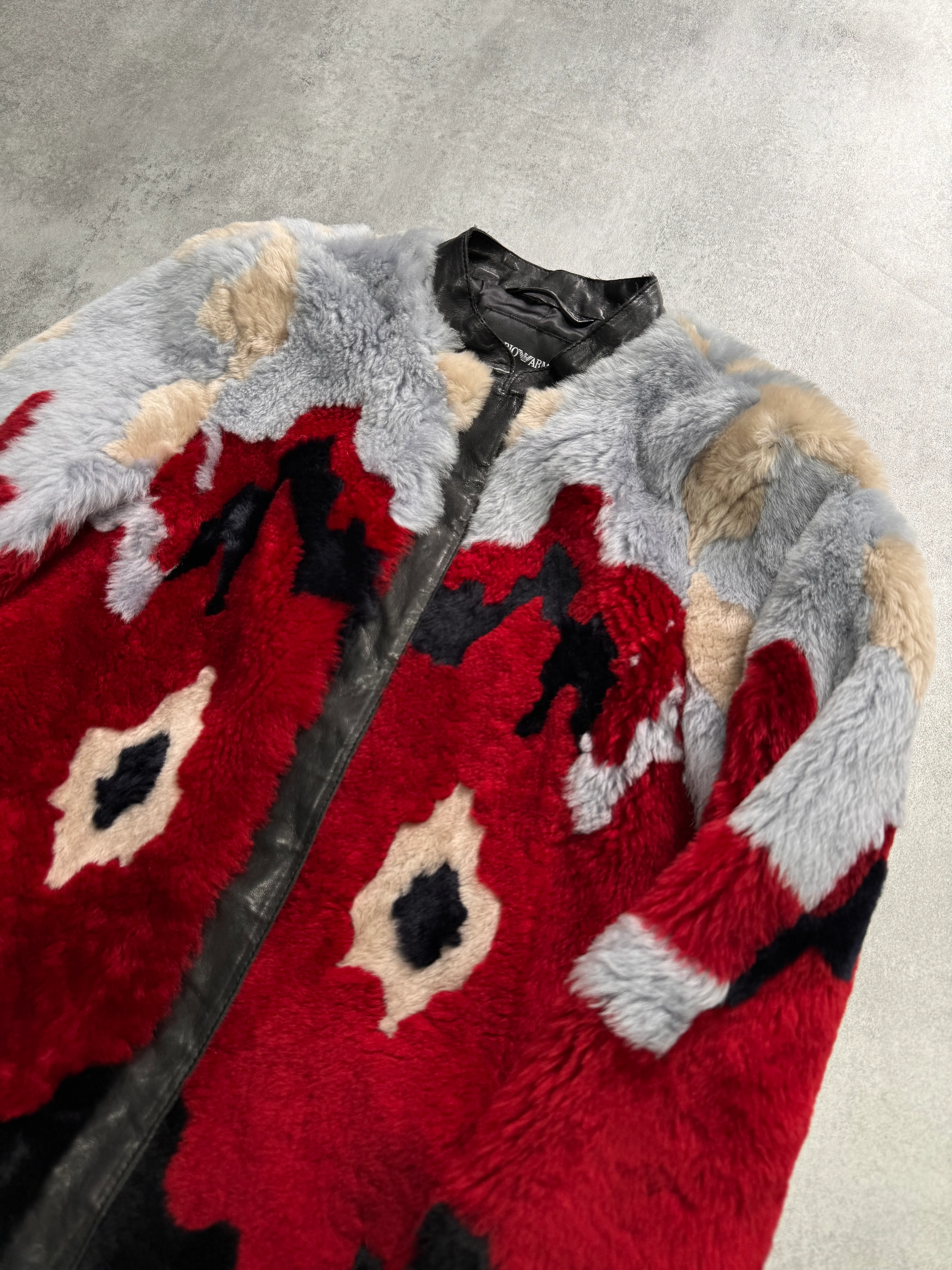 FW2015 Emporio Armani Shearling Fur Bomber Leather Jacket - Image 3