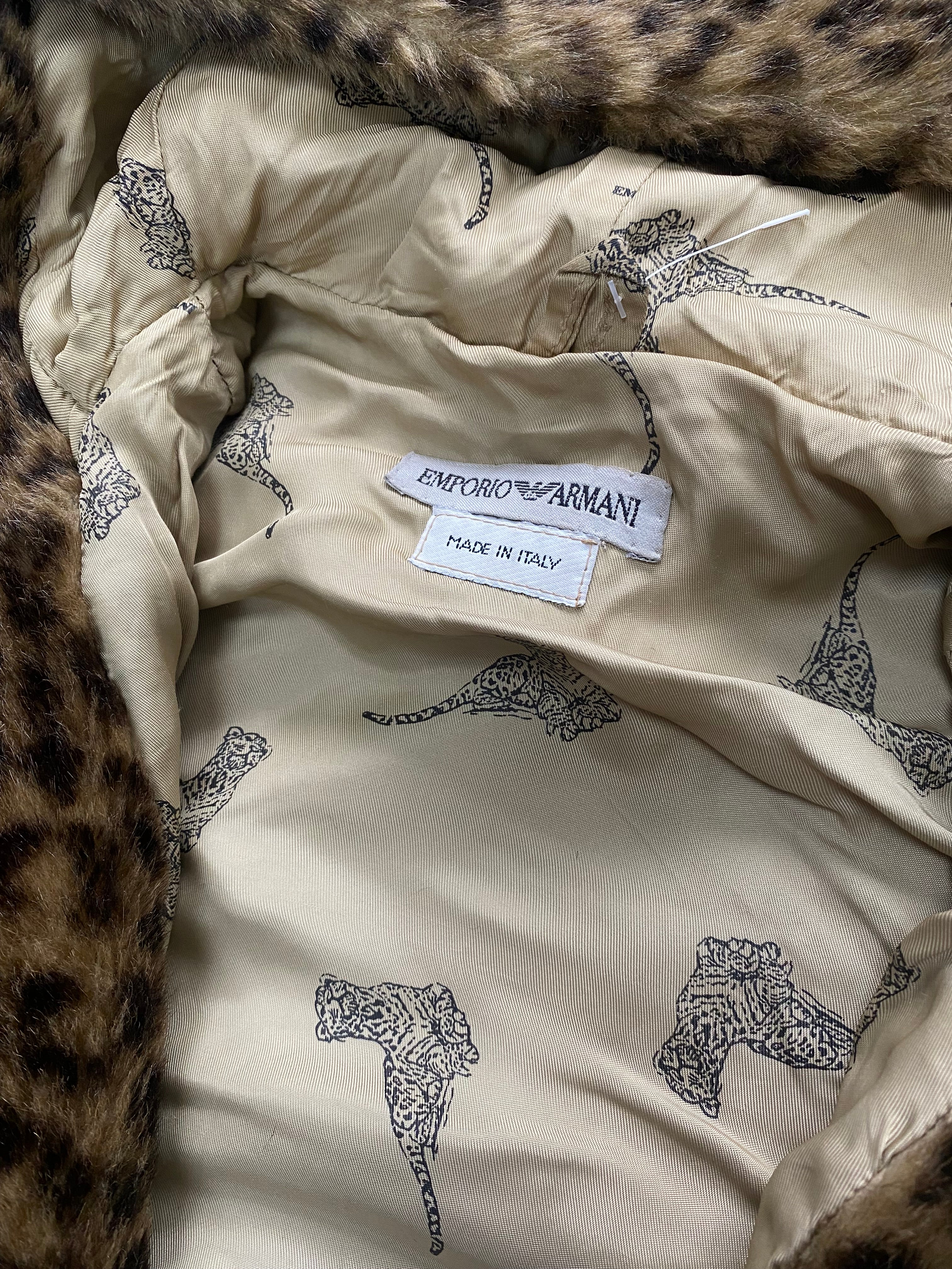 1990s Emporio Armani Panther Faux Fur Coat (S) - Image 4