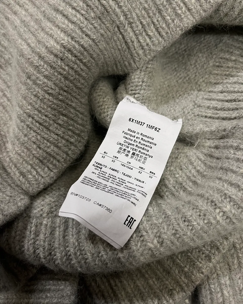 Emporio Armani Grey Alpaca Geometric Back Panel Sweater - Image 9