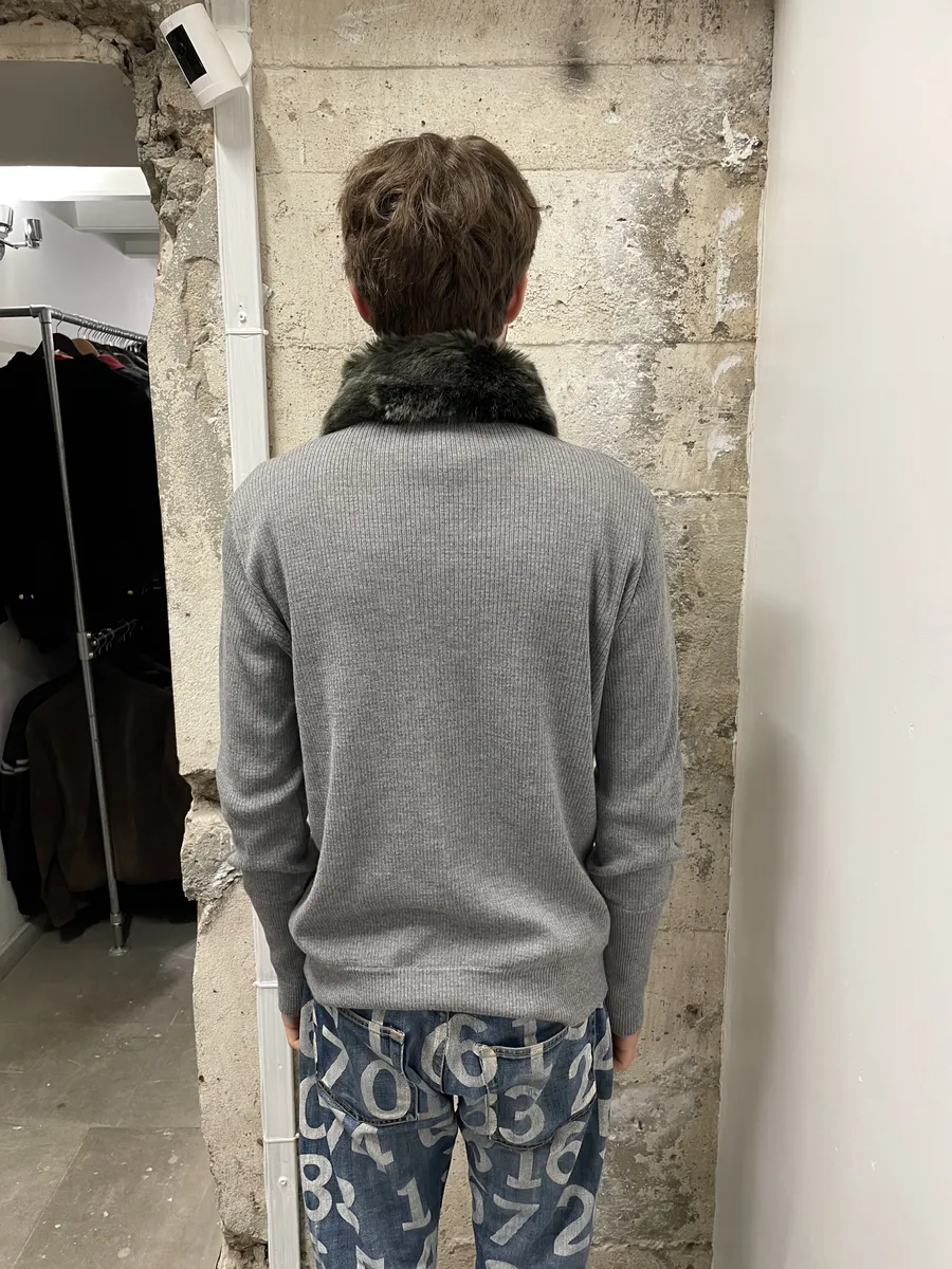 Emporio Armani Grey Fur Collar Zip-up Sweater - Image 3