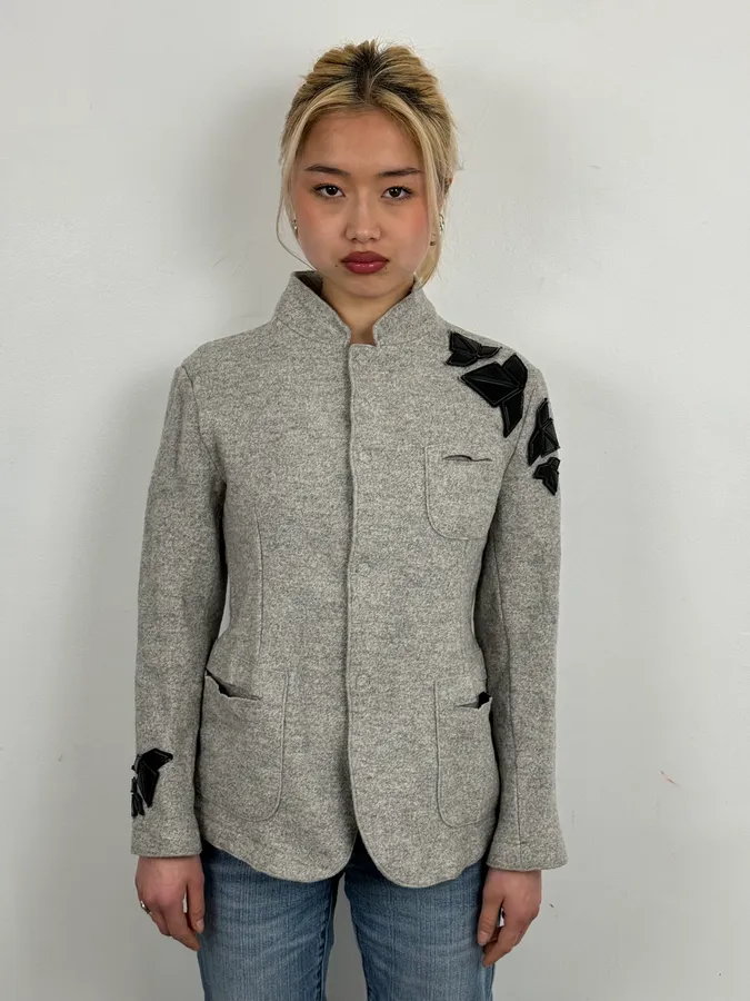 Emporio Armani Grey Wool Black Relief Jacket - Image 2