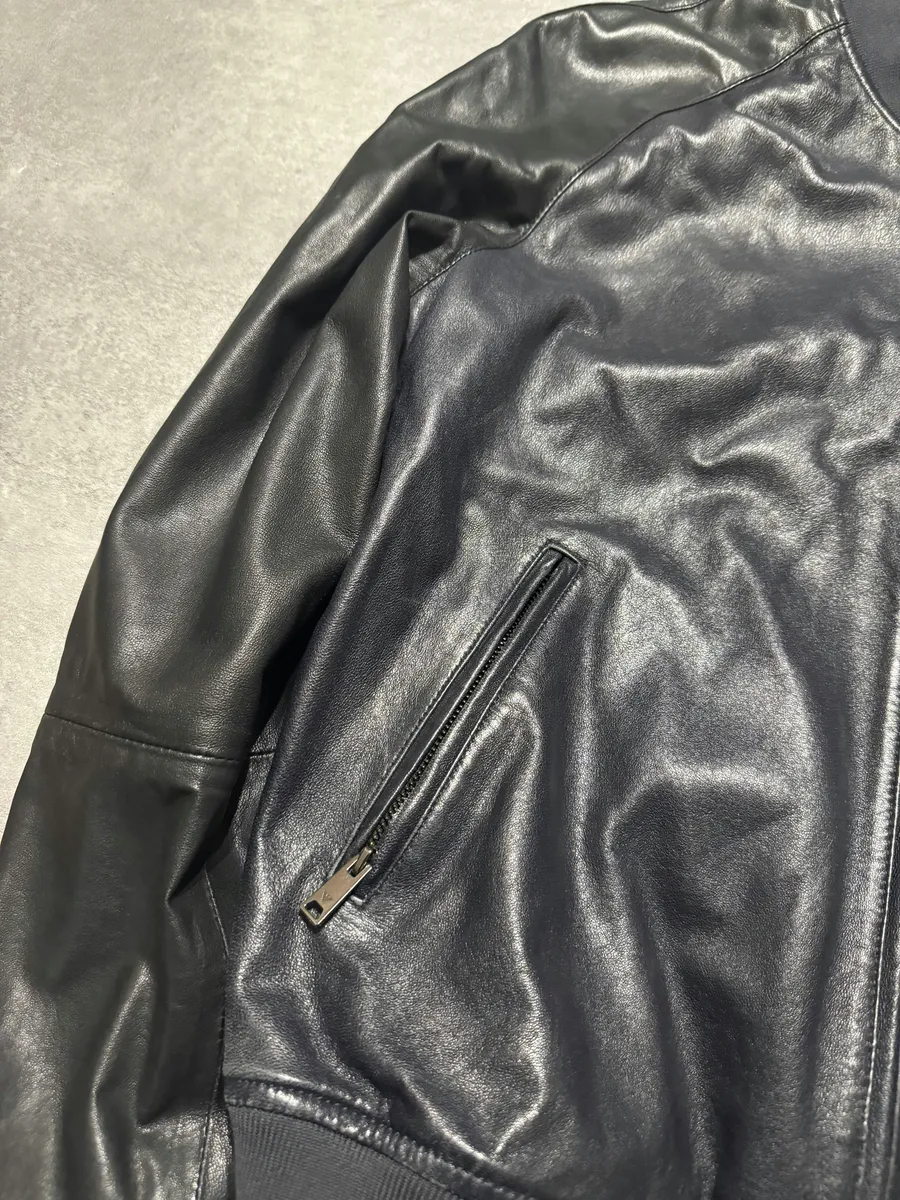 Emporio Armani Minimalist Black Navy Leather Jacket - Image 10