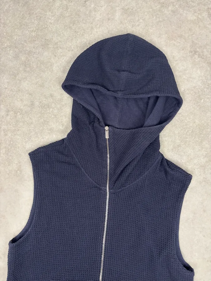 Emporio Armani Navy Asymmetrical Zip Hooded Vest - Image 4
