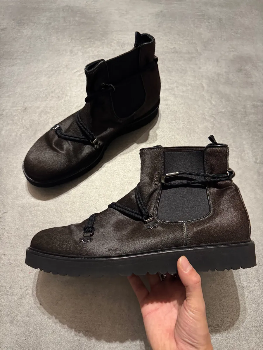 Emporio Armani Pony Hair Laces Brown Ankle Boots - Image 2