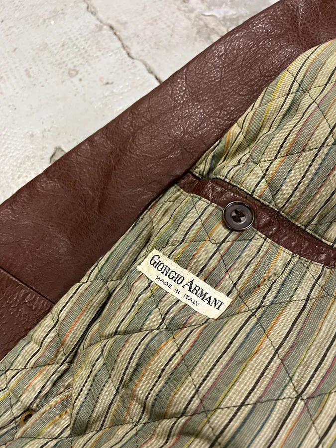 FW1986 Giorgio Armani Brown Leather Bomber Jacket - Image 11