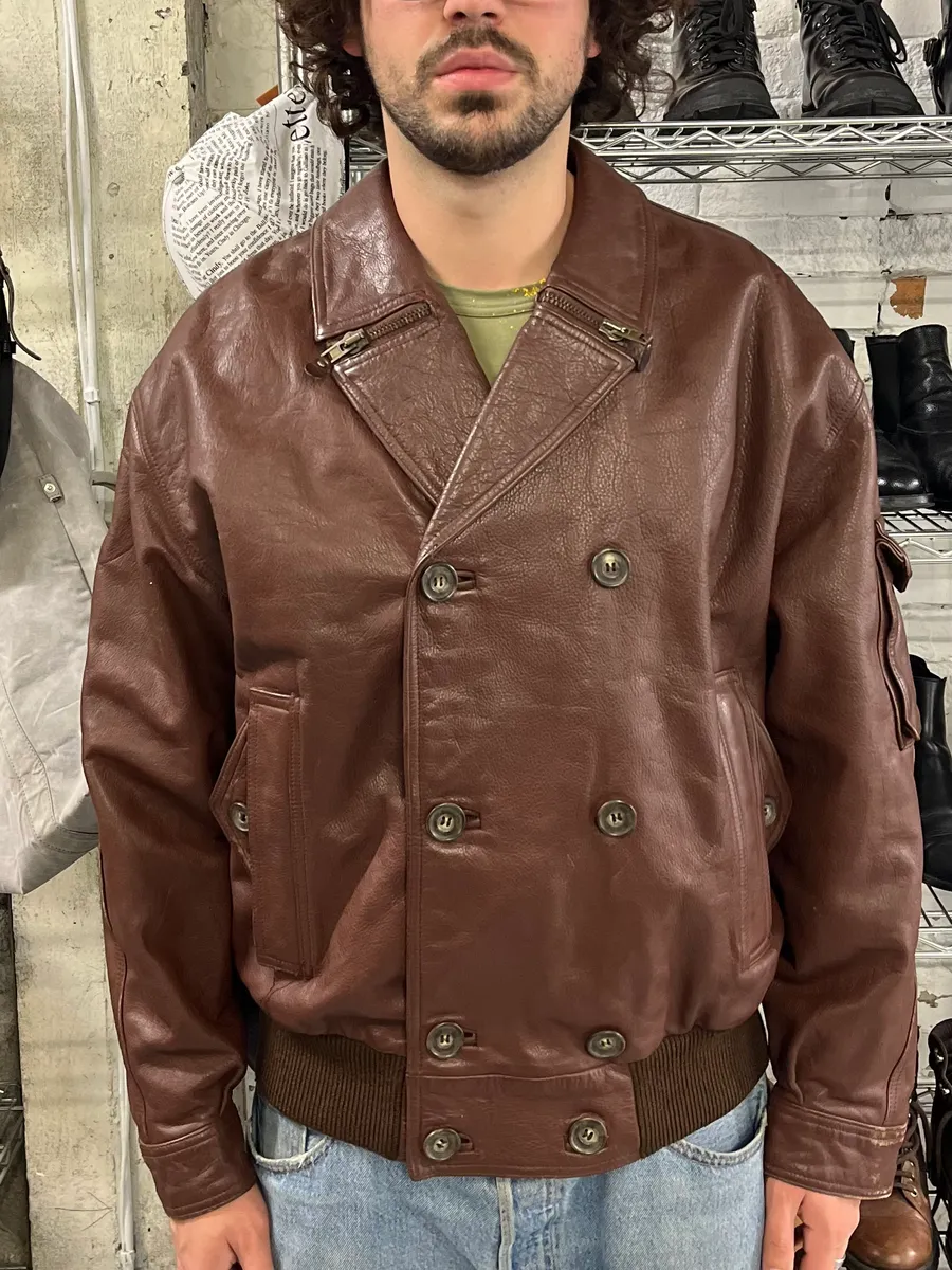 FW1986 Giorgio Armani Brown Leather Bomber Jacket - Image 2