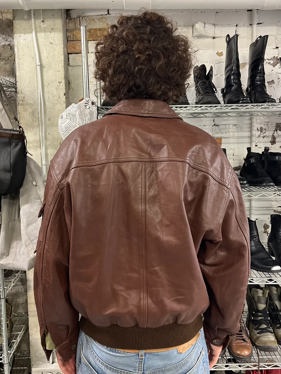 FW1986 Giorgio Armani Brown Leather Bomber Jacket - Image 3