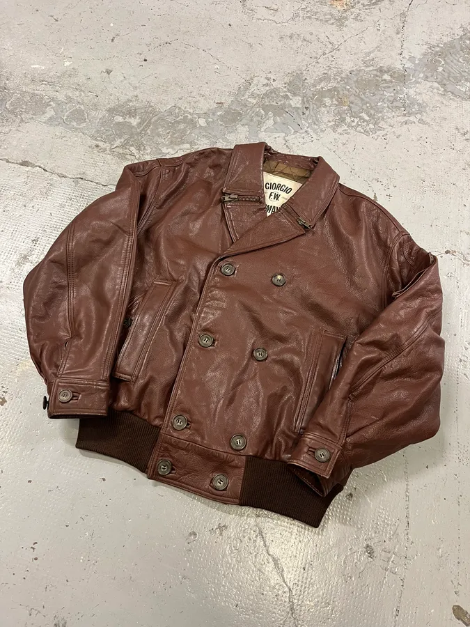 FW1986 Giorgio Armani Brown Leather Bomber Jacket - Image 4