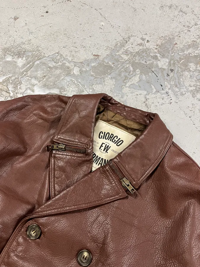 FW1986 Giorgio Armani Brown Leather Bomber Jacket - Image 5