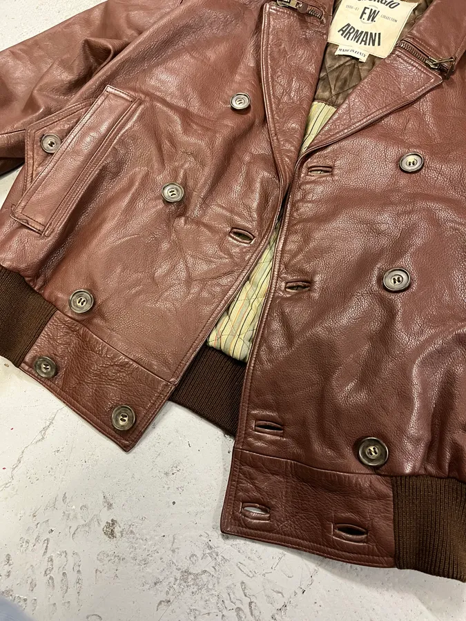 FW1986 Giorgio Armani Brown Leather Bomber Jacket - Image 6