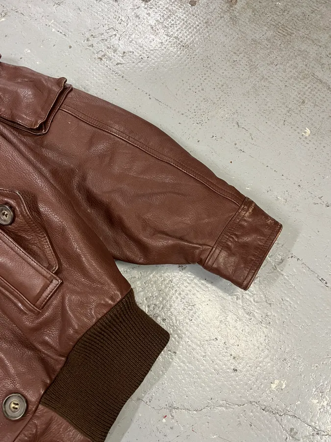 FW1986 Giorgio Armani Brown Leather Bomber Jacket - Image 7