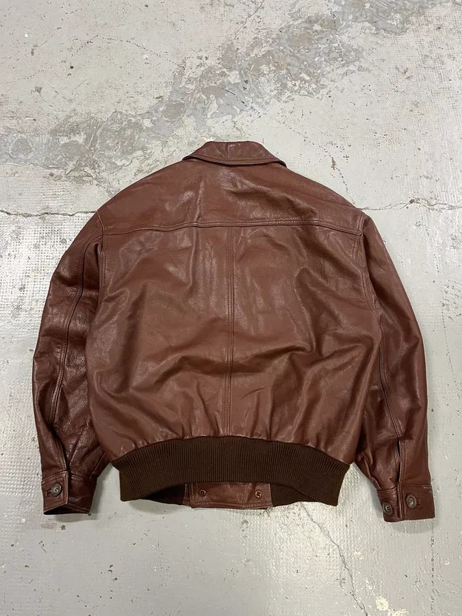 FW1986 Giorgio Armani Brown Leather Bomber Jacket - Image 8